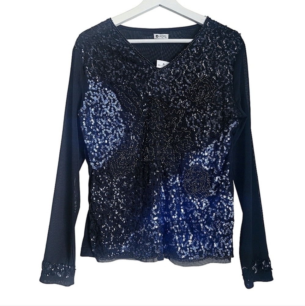 NWT Melanie Lyne Textured Sequins Chiffon Long Sleeve Top  Size Medium